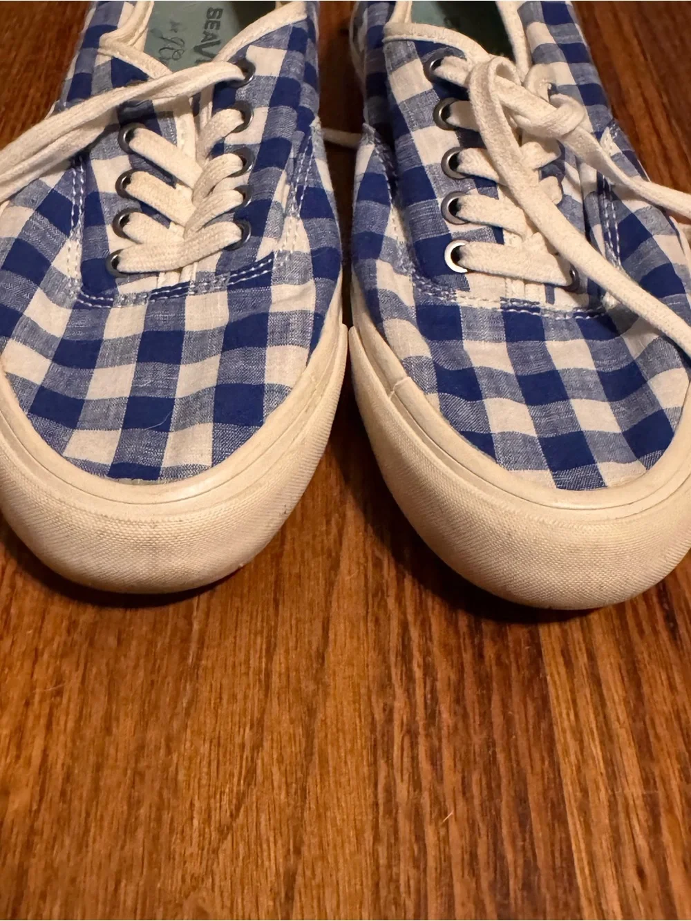 SeaVees / J Crew Blue and White Gingham Lace-Up Sneakers
